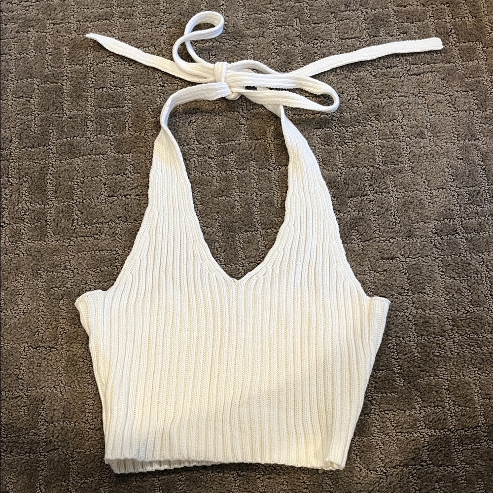 LA Hearts White cream Ribbed Halter Top